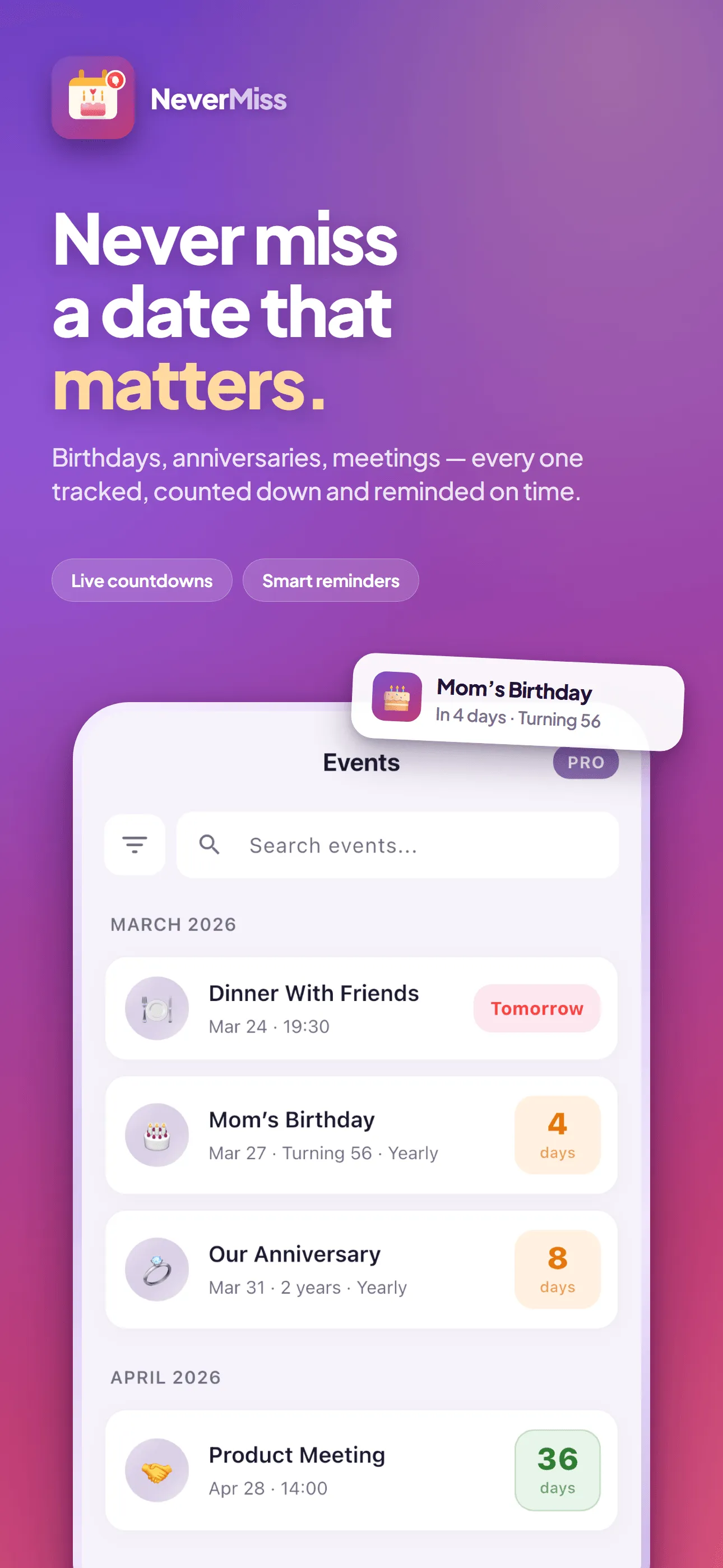 NeverMiss: Everything ahead of you, counting down