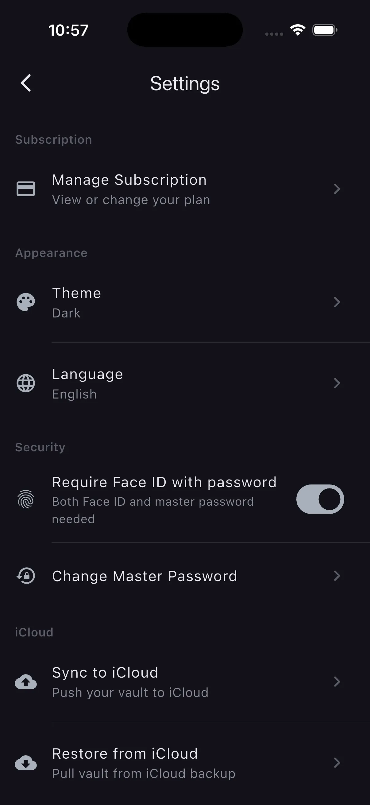 PassVault: Face ID, backup and language, all in one place