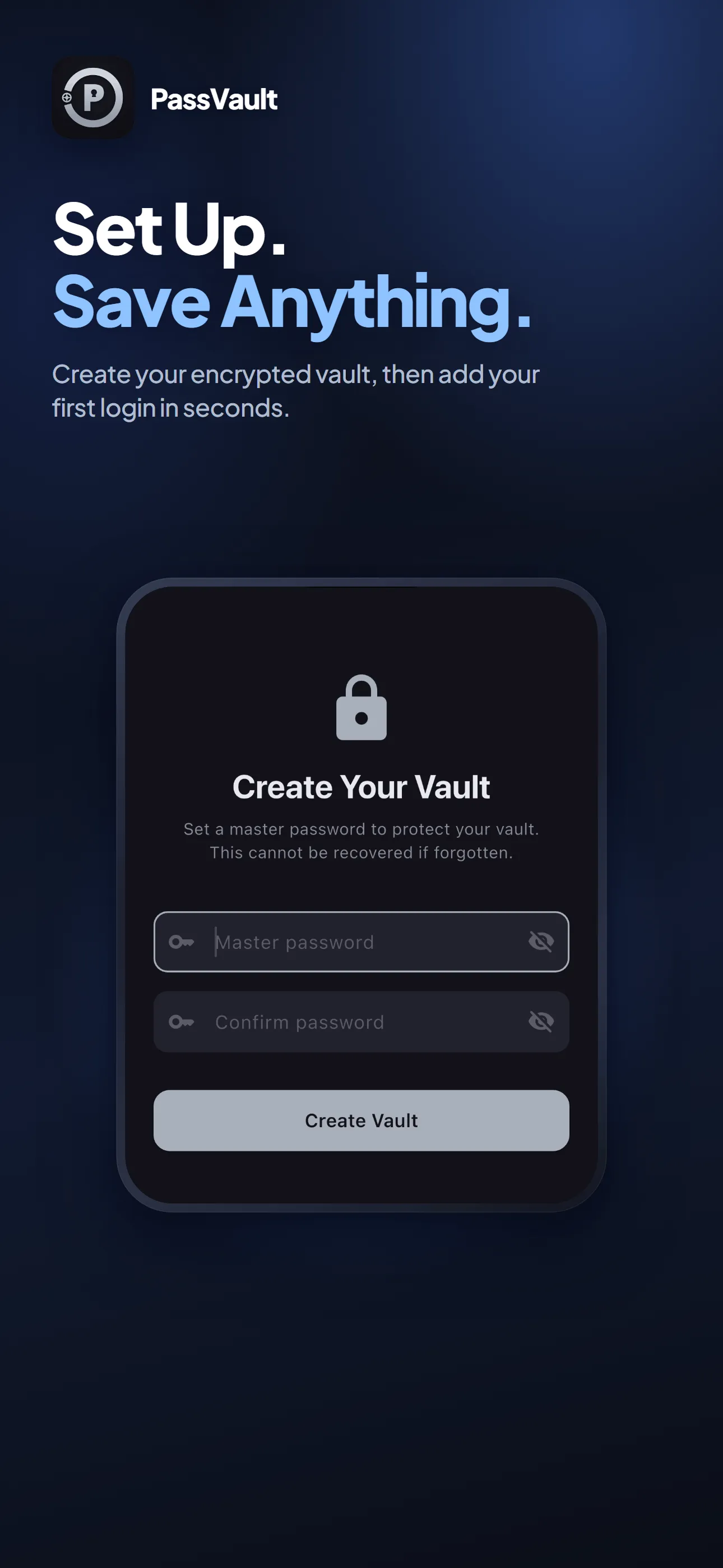 PassVault: One master password creates the vault
