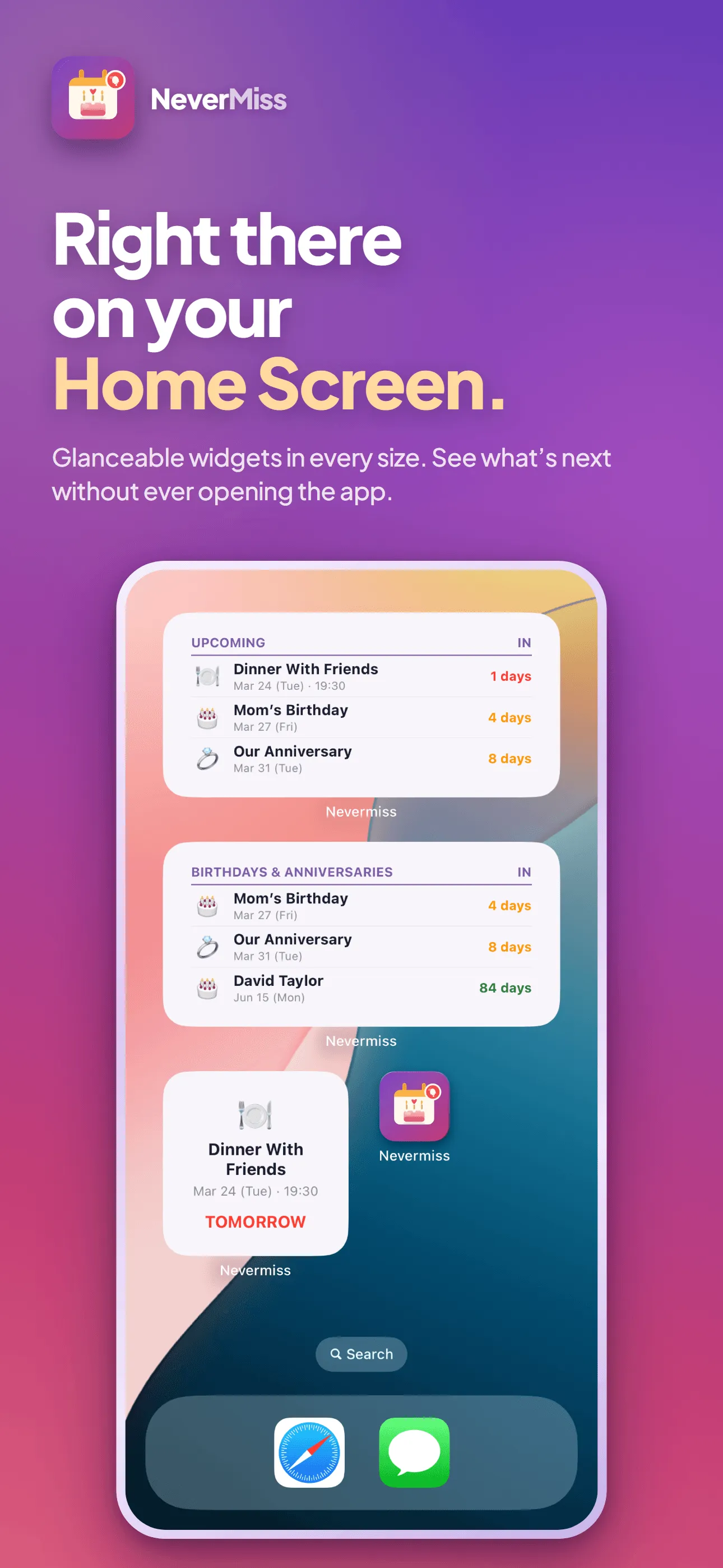NeverMiss: The next occasion, on the Home Screen