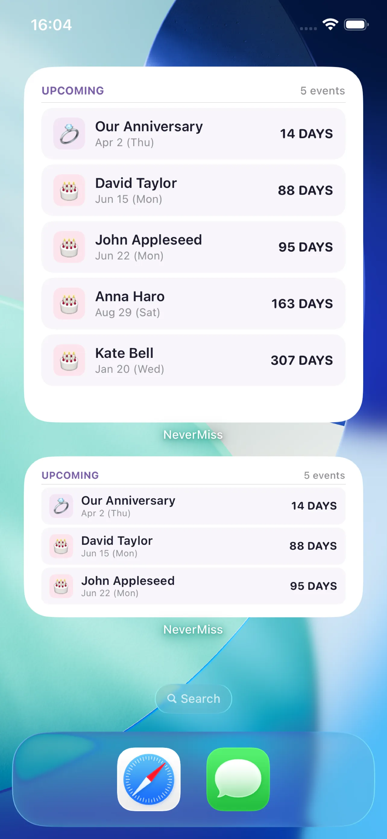 NeverMiss: Widgets in every size